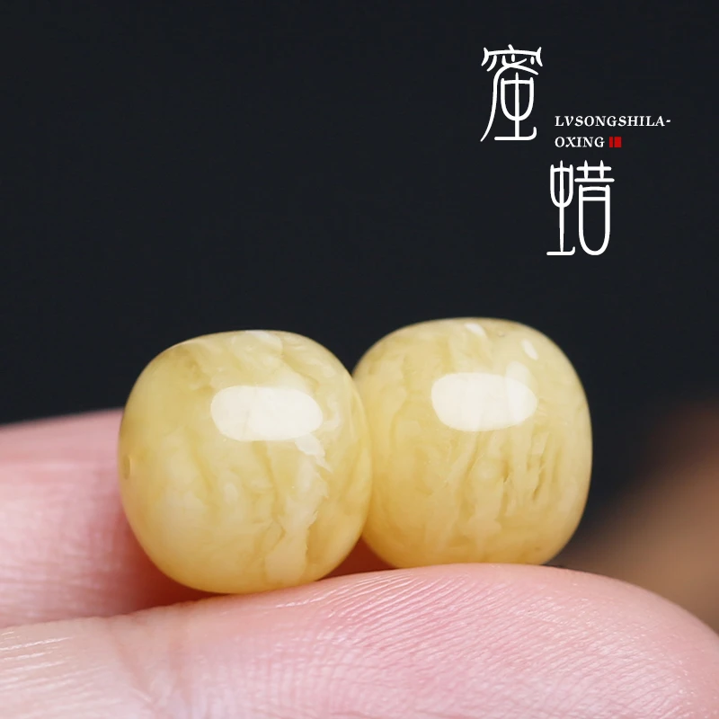 天然俄料琥珀蜜蜡原矿蜜蜡老型单珠桶珠文玩金刚猴头配珠多样性