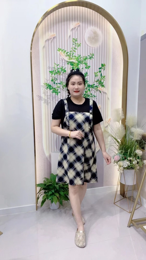 2025夏季大码新款421格子拼接假两件气质减龄百搭连衣裙