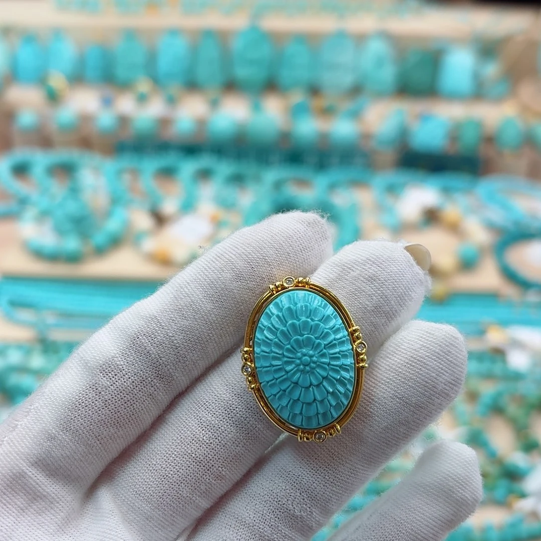 绿松石18K金镶嵌珠宝奇石