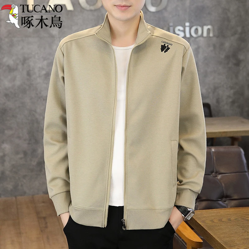 啄木鸟秋季薄款开衫卫衣外套男青年百搭休闲立领帅气上衣运动褂子