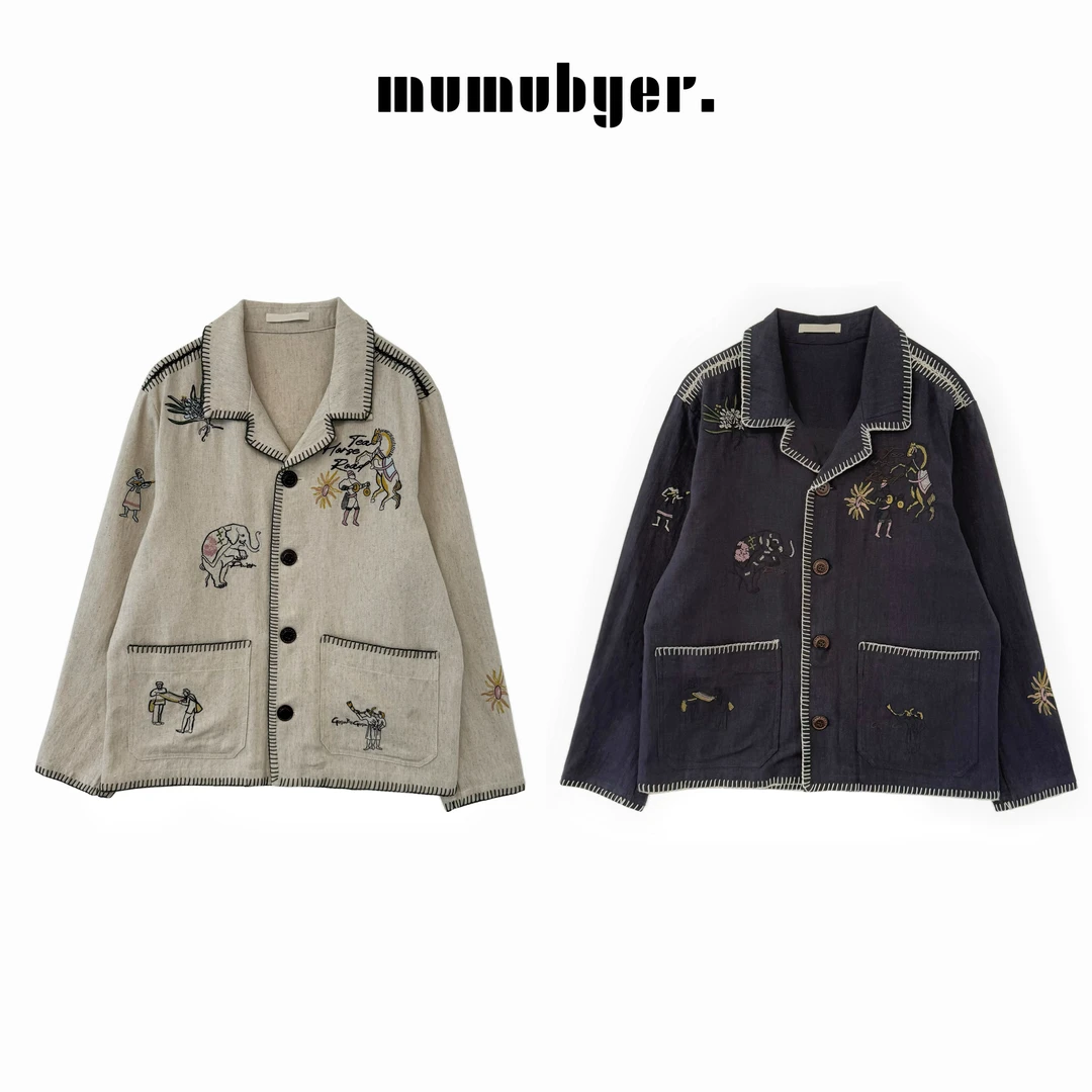 MUMUBYER •“海岛乐园”25早春重工刺绣故事西服领亚麻小外套