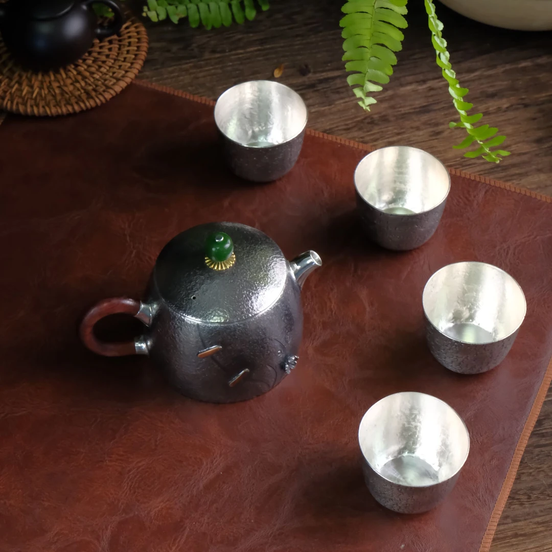 【特惠】壶尔摩斯《兰香》套组一壶四杯 足银999茶具套组便携银器