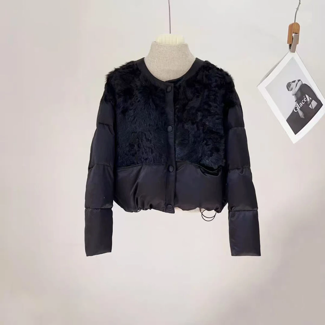 2025新款皮毛拼羽绒服短款外套