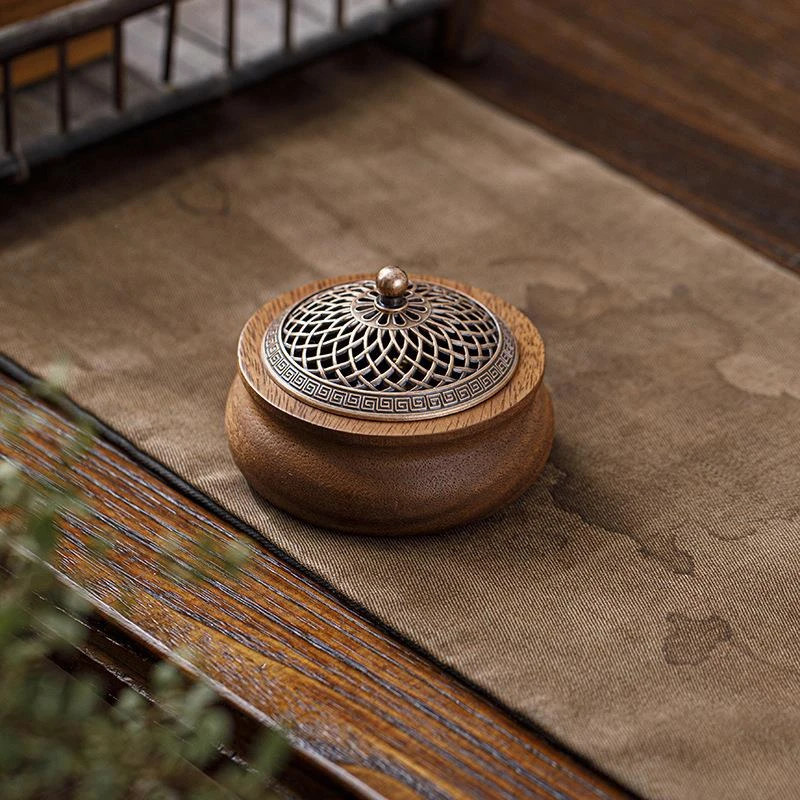 胡桃木香炉实木圆形线香器家用室内檀香沉香熏炉方形香炉茶室
