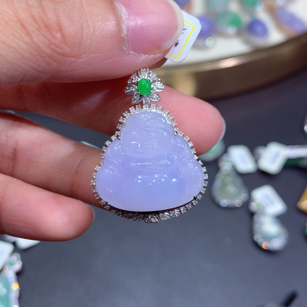 翡翠吊坠(不含链)18K金镶嵌