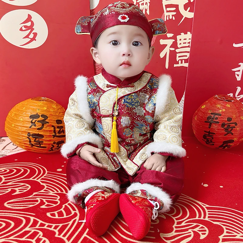 过年拜年服婴儿男宝宝周岁礼服冬装女孩衣服女童抓周生日宴服唐装