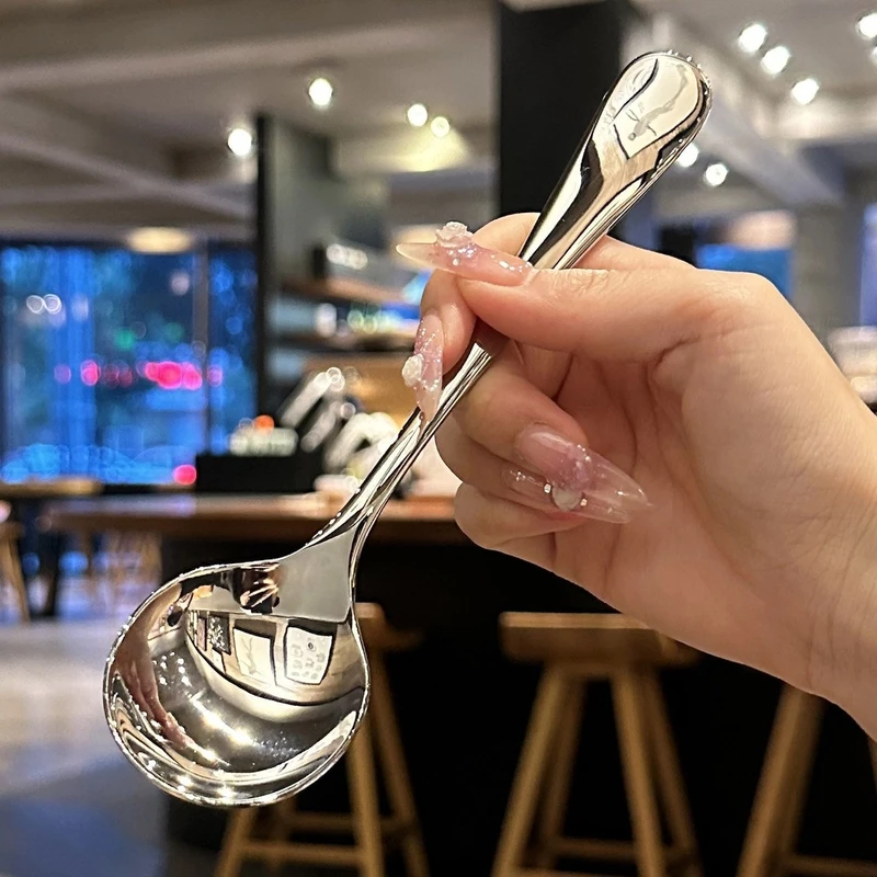 加厚款不锈钢勺子家用韩式简约可爱网红吃饭汤匙创意长柄圆勺