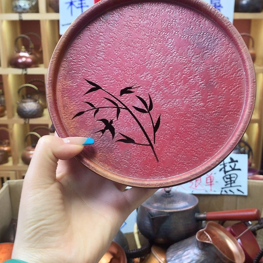 全紫铜火烧红竹子壶承