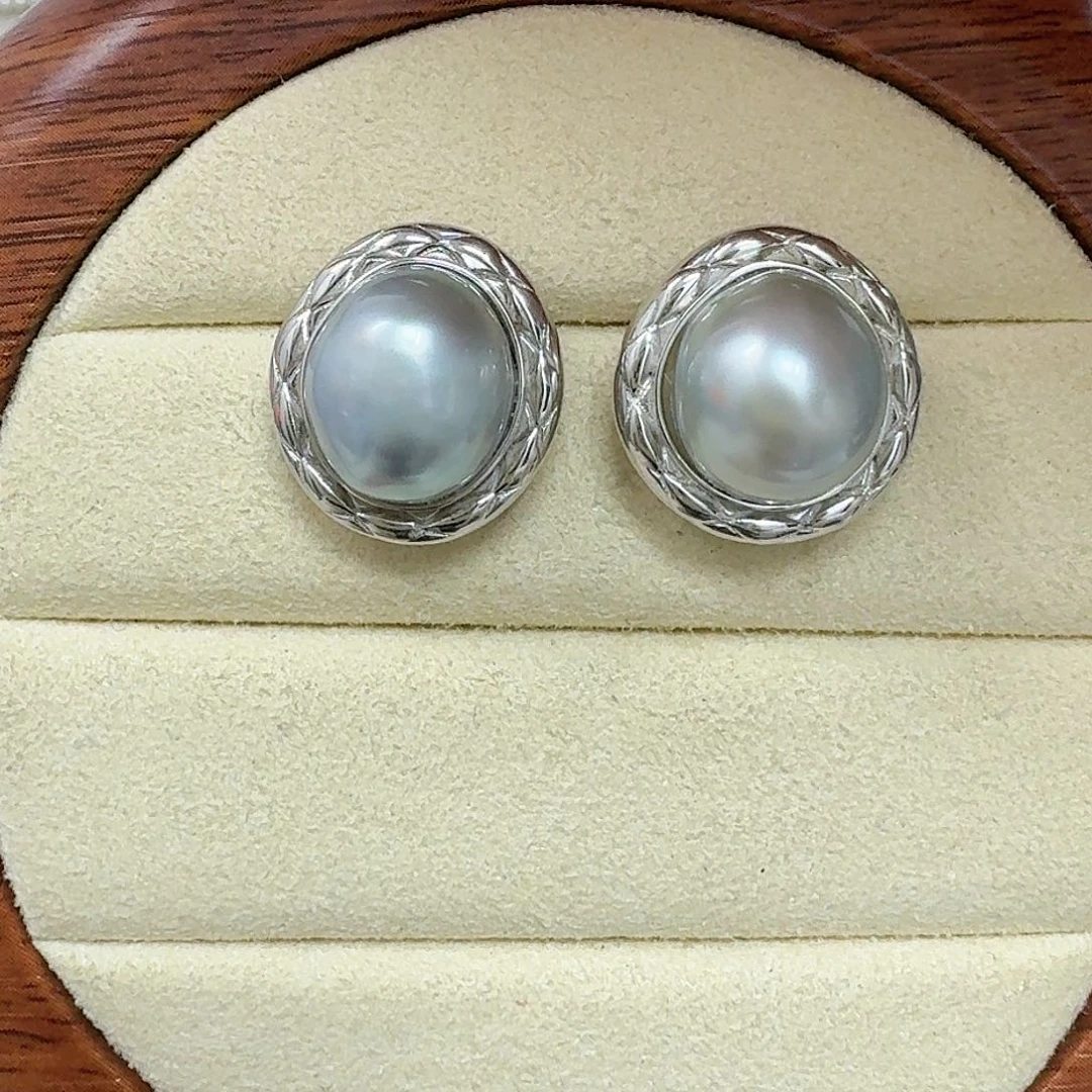 海水珍珠耳饰银S925镶嵌