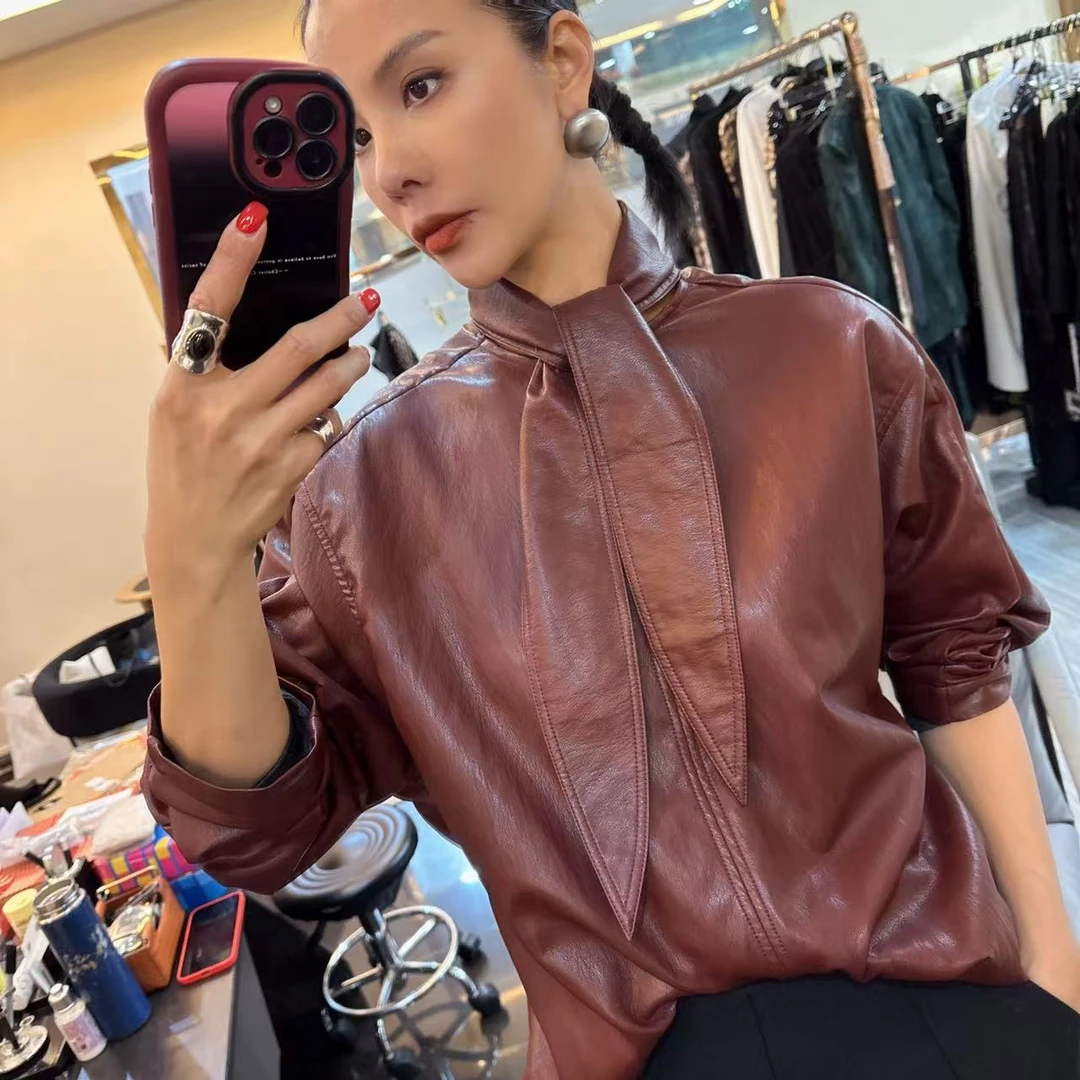 MONICA 领巾式减龄阔版系带衬衣