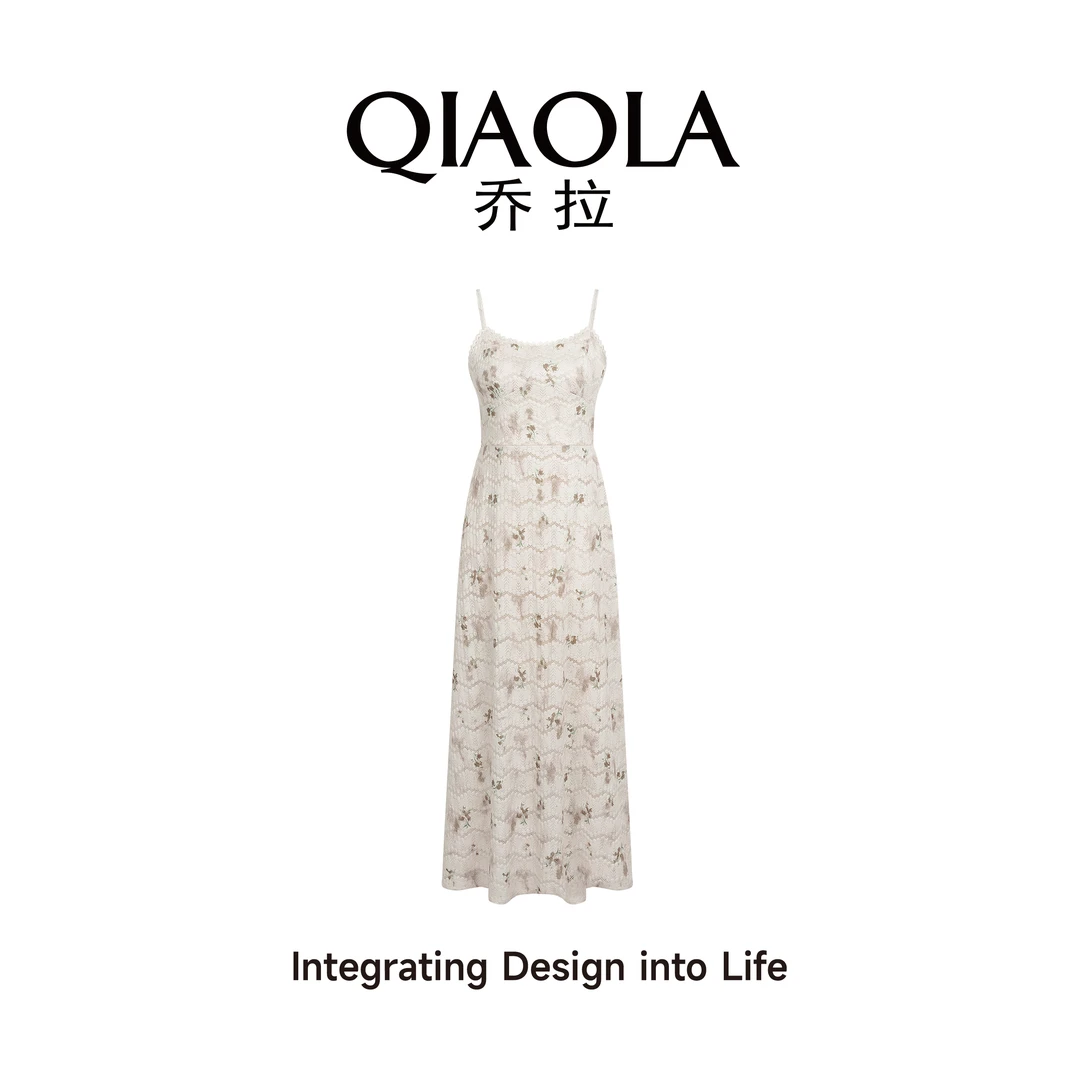 QIAOLA/乔拉【琥珀夕阳】秋季仿麻蕾丝波浪纹碎花A版时尚套装预售