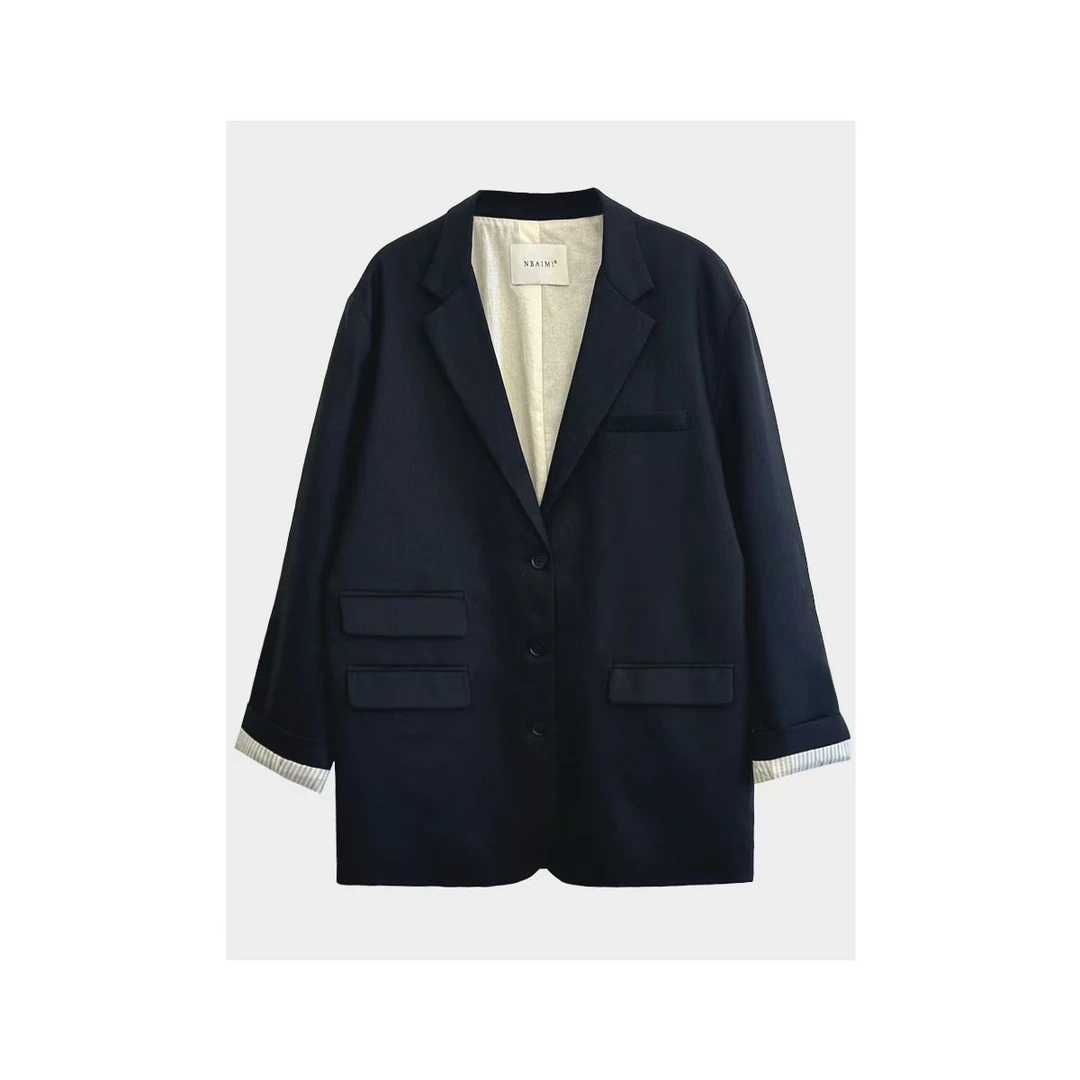 老钱麻棉西装 春季休闲百搭宽松复古设计感时尚简约麻料西服外套