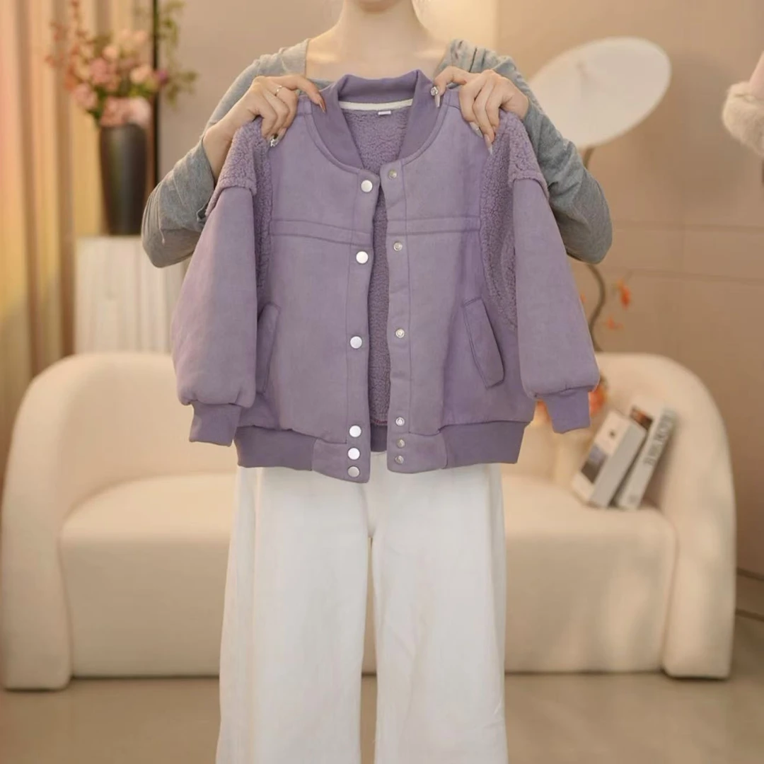 2024秋冬装加绒韩版时尚百搭加绒加厚外套--Y3293