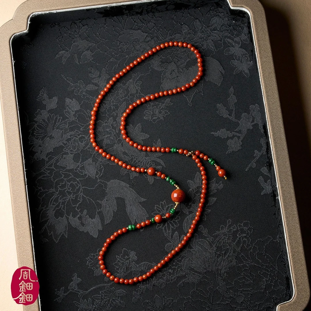 周钿钿®|美人锦|天然保山锦红天然辣绿翡翠18K金毛衣链多样性发一