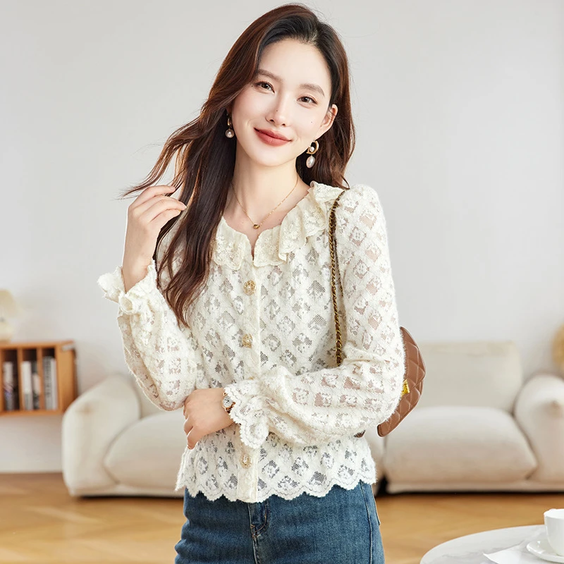 yle8192法式复古蕾丝绣花衬衫女2025秋季新款气质优雅温柔风上衣