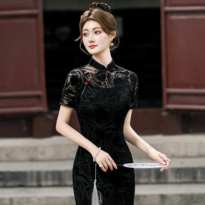 新中式旗袍高端2025夏季老上海改良素雅国风日常可穿长款礼服裙子