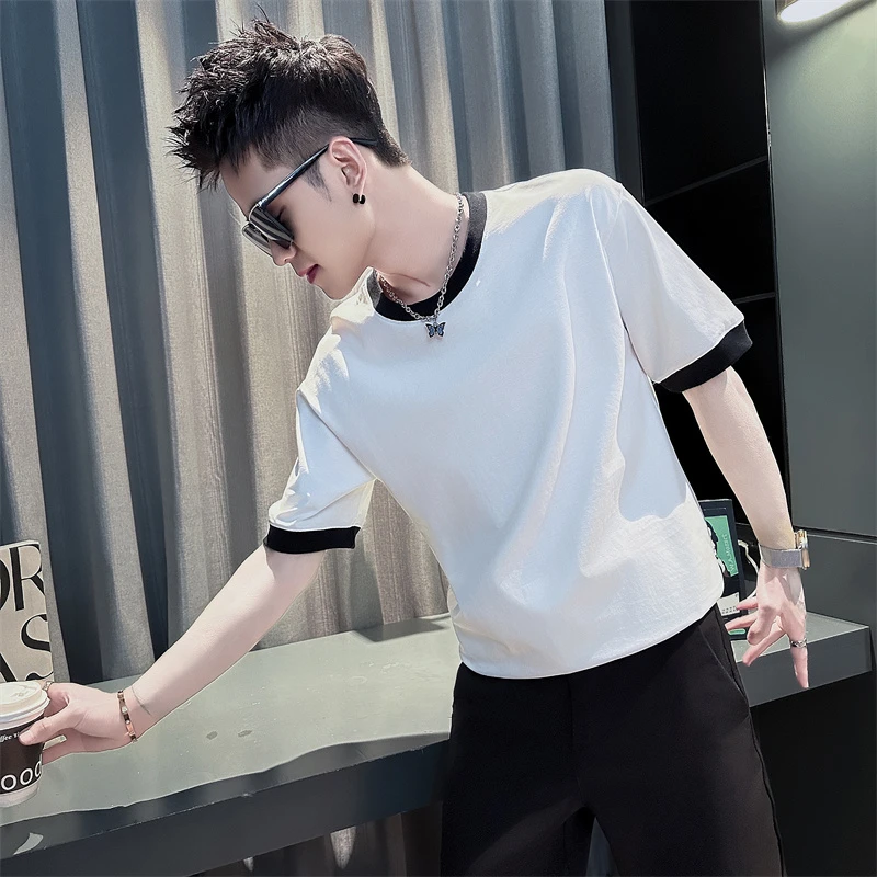 男士短袖t恤夏季爆款2025新款高级感网红洋气炸街男装半袖体恤帅