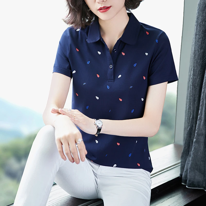 短袖t恤女宽松夏季中年洋气上衣妈妈时尚百搭运动休闲POLO衫