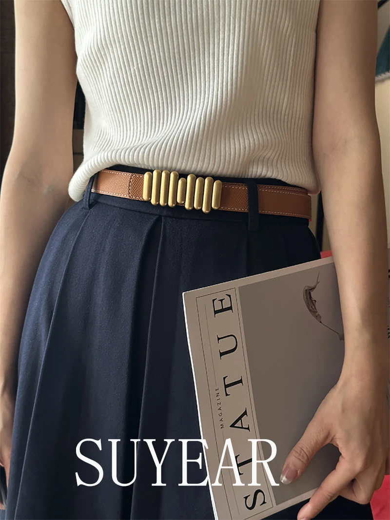 677高品质2.4宽双面手掌纹彩色牛皮腰带黑色ins真皮皮带女士腰带