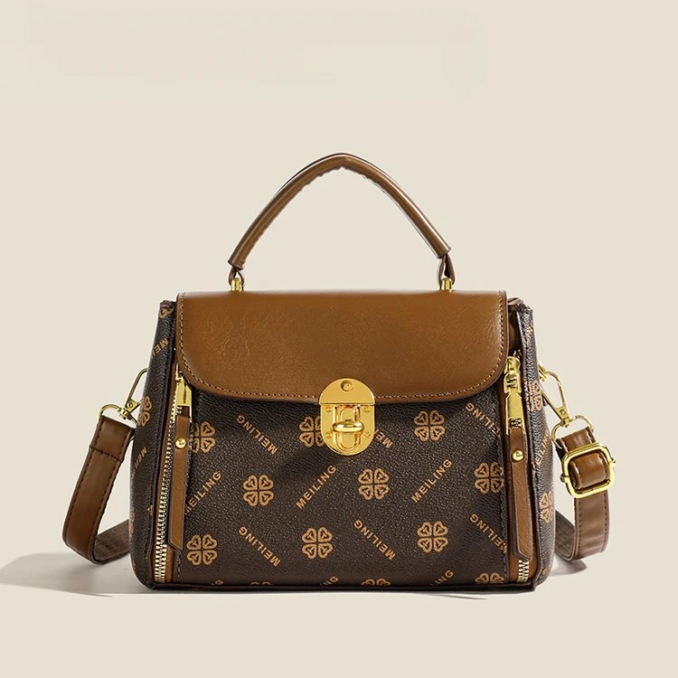 复古印花女士手提包2025新款时尚上班通勤包大容量气质单肩斜跨包