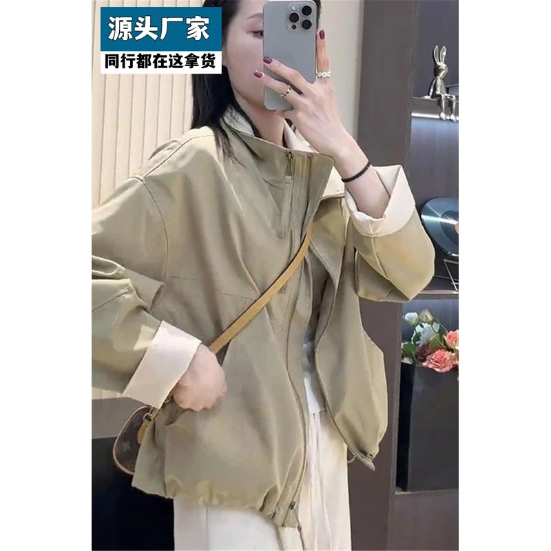 梵乐芬韩版双拉链立领冲锋衣外套女2025春秋季新款宽松休闲网红上