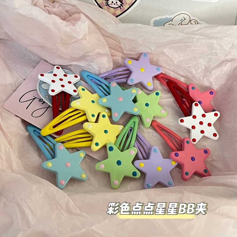 多巴胺彩色波点星星发夹甜美少女侧边刘海夹子发卡可爱鸭嘴夹头饰