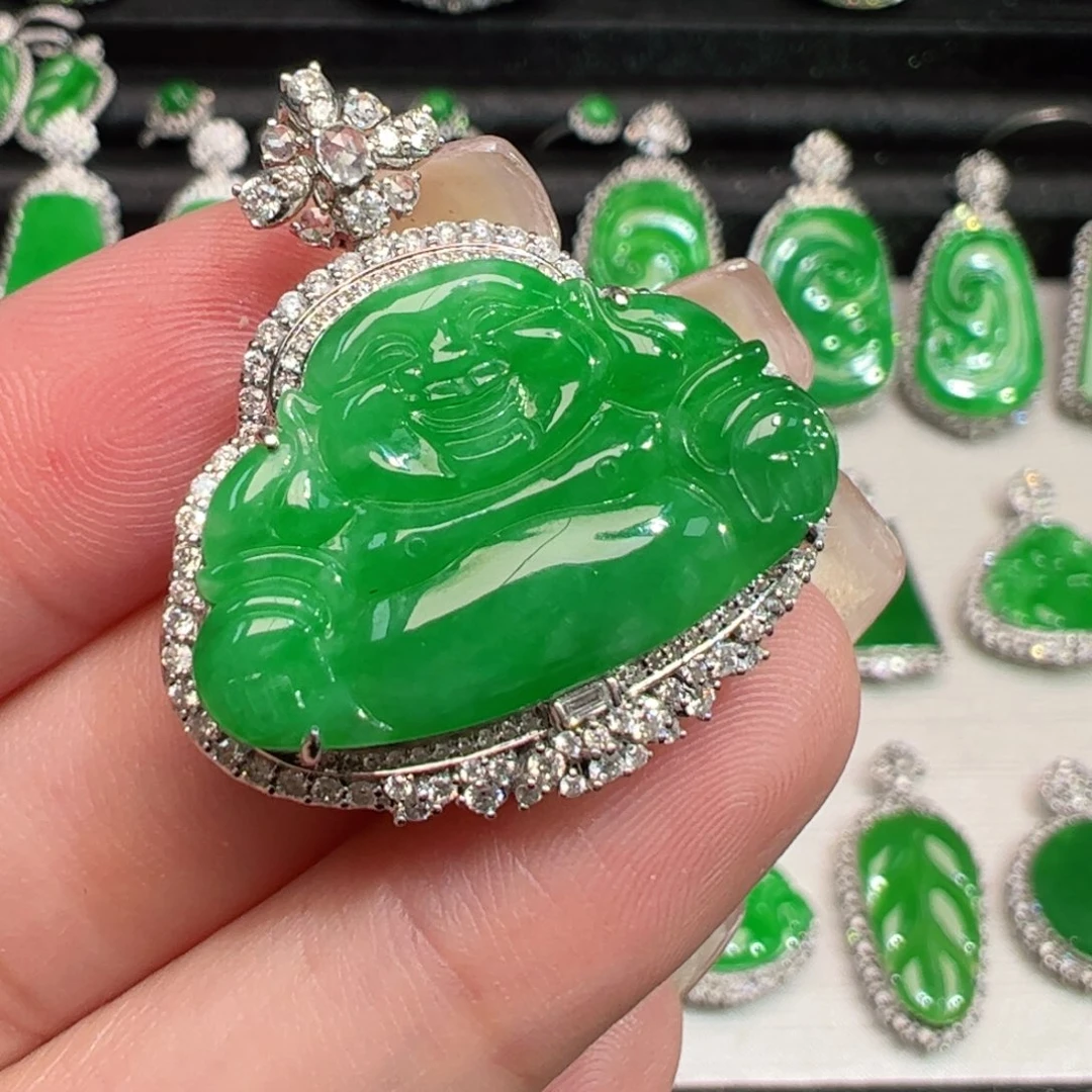 翡翠18K金镶嵌吊坠(不含链)