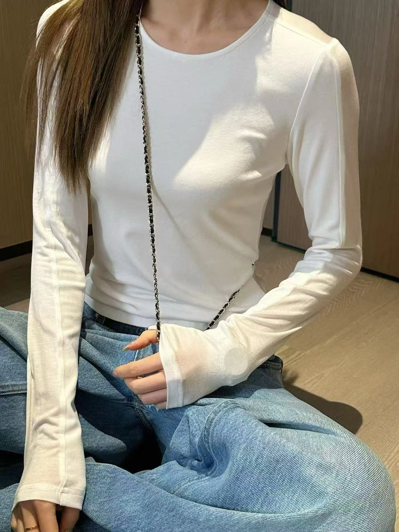 新款香香家极简风纯色紧身修身长袖圆领显瘦J1587