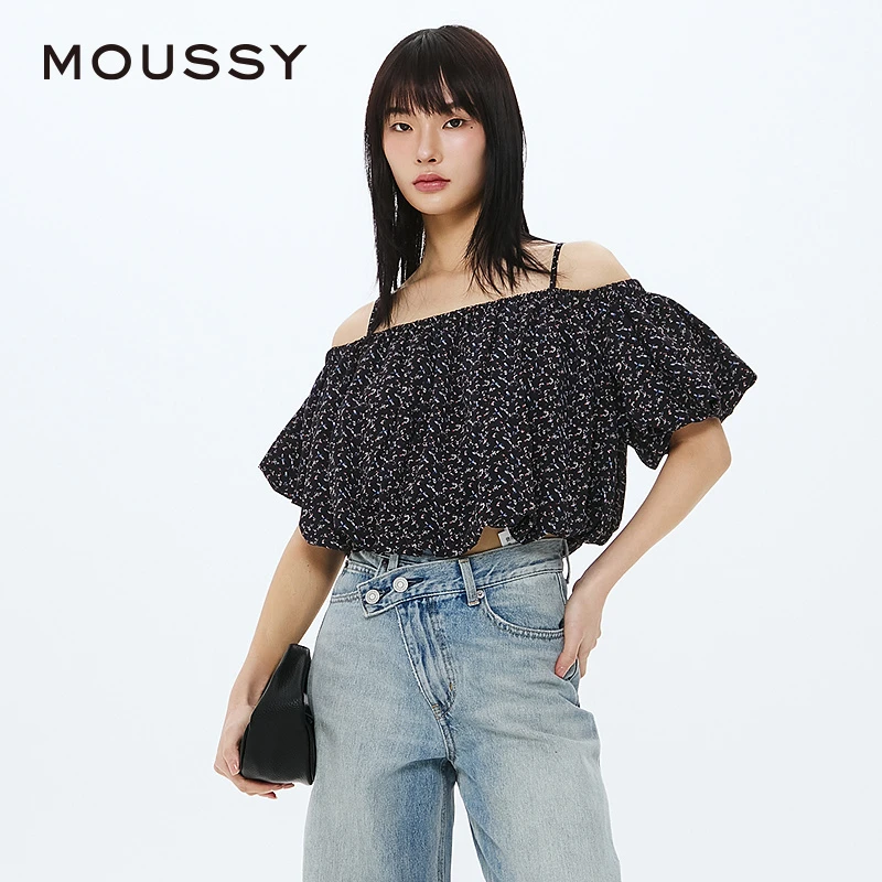 MOUSSY 2024夏季日系甜美风出游碎花吊带衬衫女02SZ30-1241