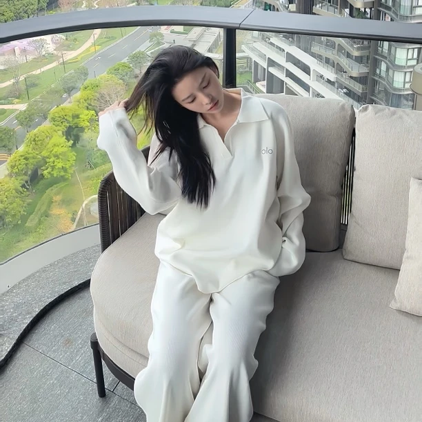 简一-秋冬季简约新款polo针织衫包芯纱重磅氛围感宽松休闲alo上衣