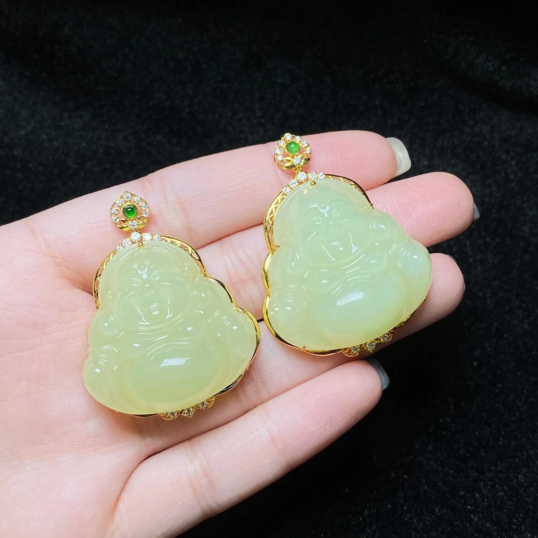 DS22265-18k金镶嵌和田玉吊坠-多样性发一件-29x29mm(WJ）