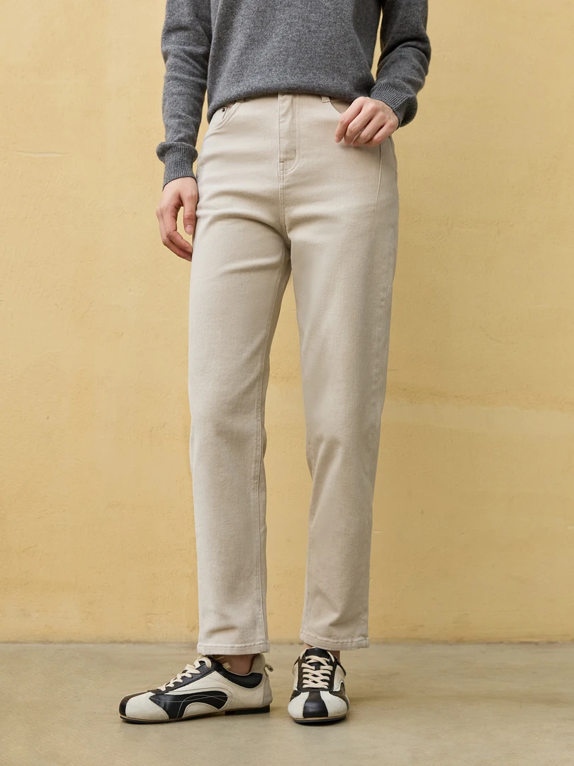 玛氏嘉敏 新品 棉质浅沙色牛仔裤 休闲锥型牛仔裤 642008