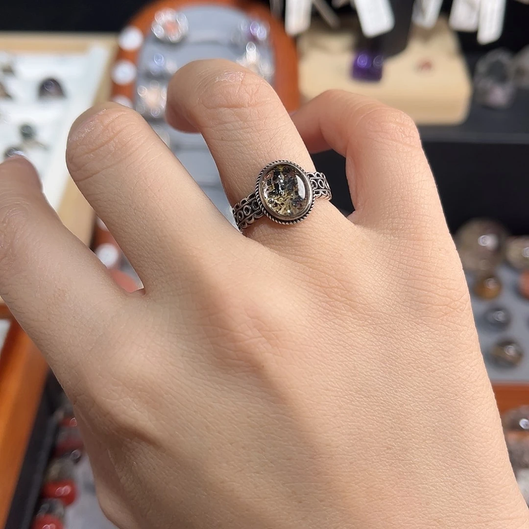 水晶戒指银S925镶嵌天然稀有矿水晶