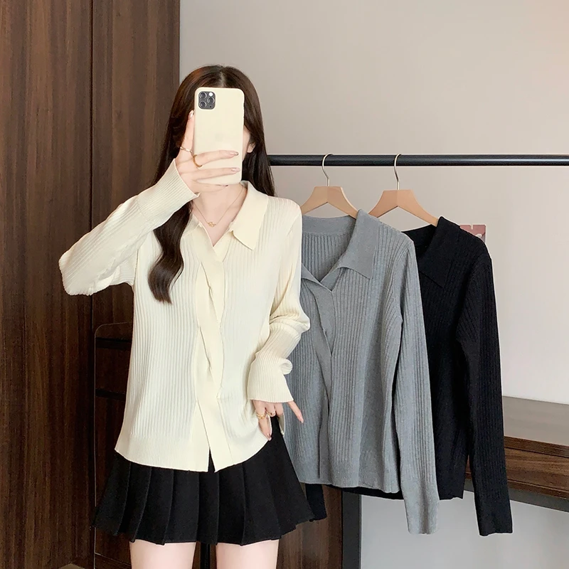 秋装新款胖mm大码女时尚甜美设计感麻花翻领软糯针织上衣71969