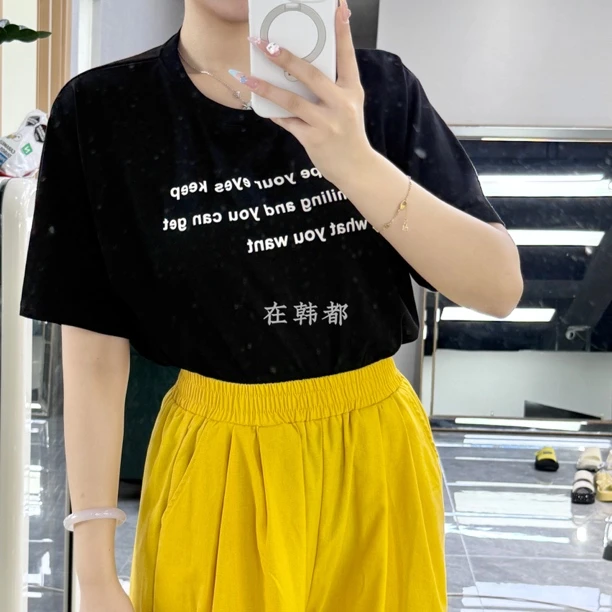 【ZHD】字母短袖印花圆领T恤设计师2025韩版夏季黑色