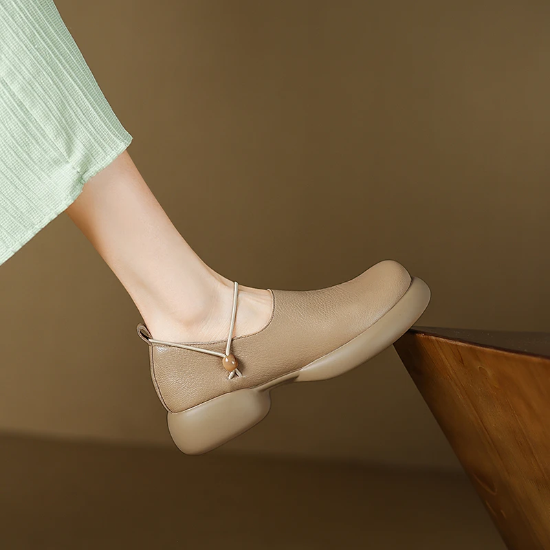 6CM！简约风圆头厚底粗跟深口单鞋2025早春新款真皮单鞋1167-6