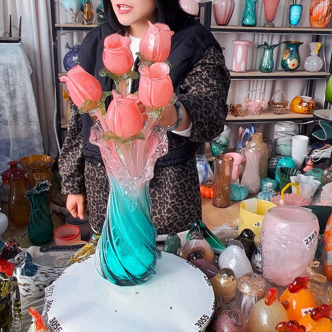 一套5花1瓶家悦琉璃工艺品