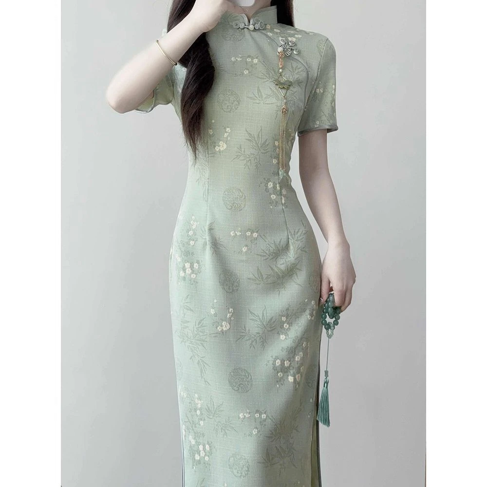 绿色旗袍2025年新款气质高端年轻款国风连衣裙春夏日常新中式少女
