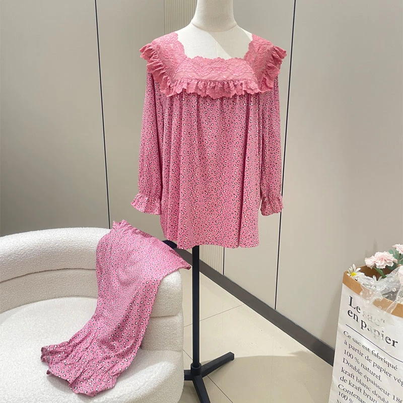 【灵气公主 套装】大码女士睡衣薄V领荷叶甜美家居服200斤套头胖M