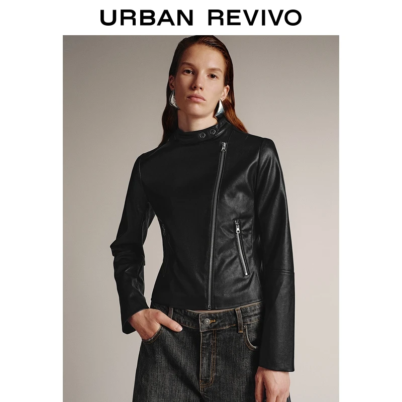 UR2025秋季新款女装复古摩登斜门襟拉链短款外套UWM150116