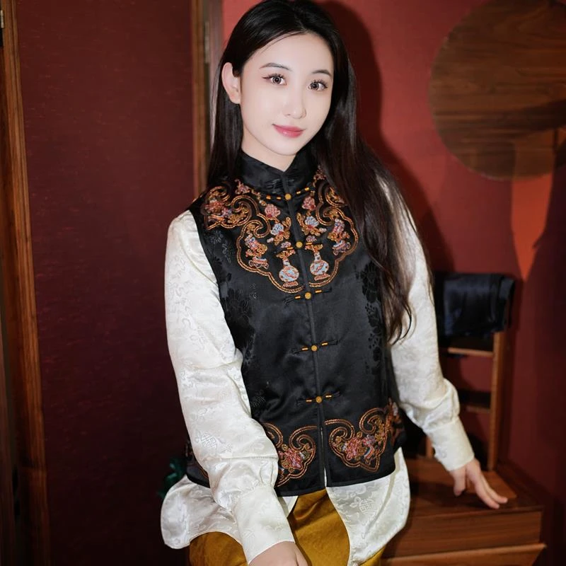 蓝大【洵美】新中式桑蚕丝马甲7134