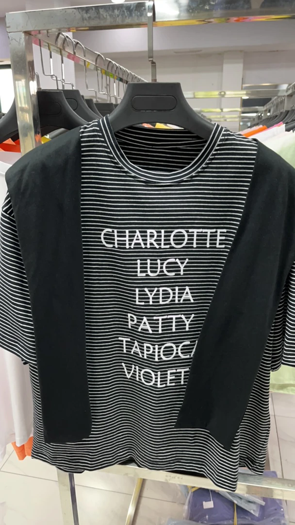 123黑白条纹棉T休闲