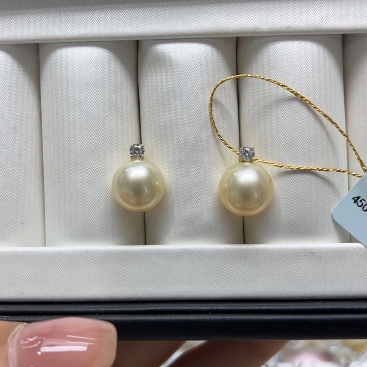 海水珍珠耳饰18K金镶嵌10-11mm