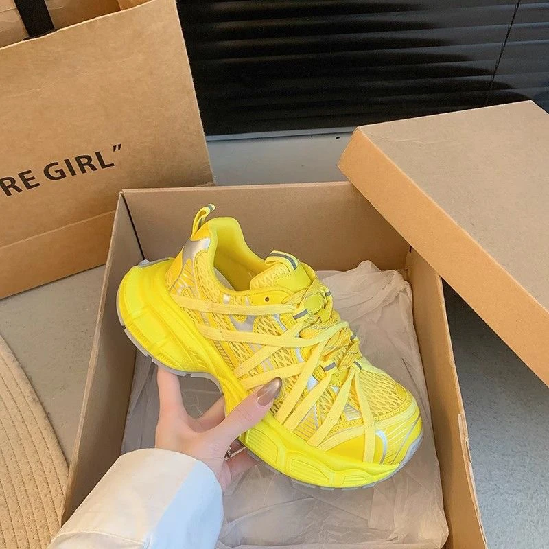 厚底老爹鞋女款2025春夏新款百搭网鞋复古增高透气运动鞋C1-12