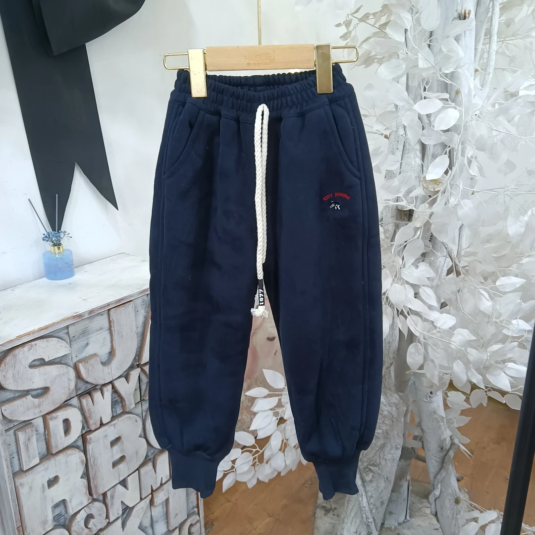 J075藏青色厚糕毛卫裤童装/中小童