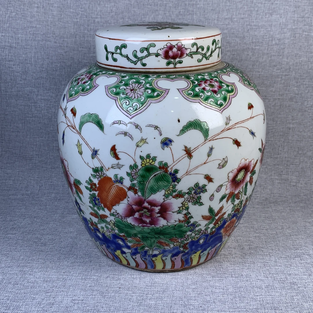 清代粉彩花鸟盖罐古瓷器真品国营镇江市文物商店库出5028312