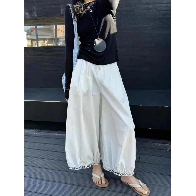 欧货款镂空蕾丝花边设计感阔腿灯笼夏季百搭休闲九分裤