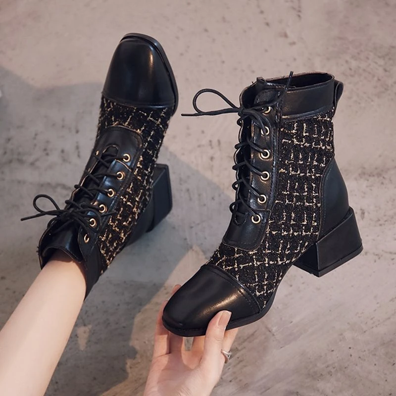 靴子女春秋单靴2025年新款百搭中跟粗跟小香风瘦瘦马丁靴秋冬短靴