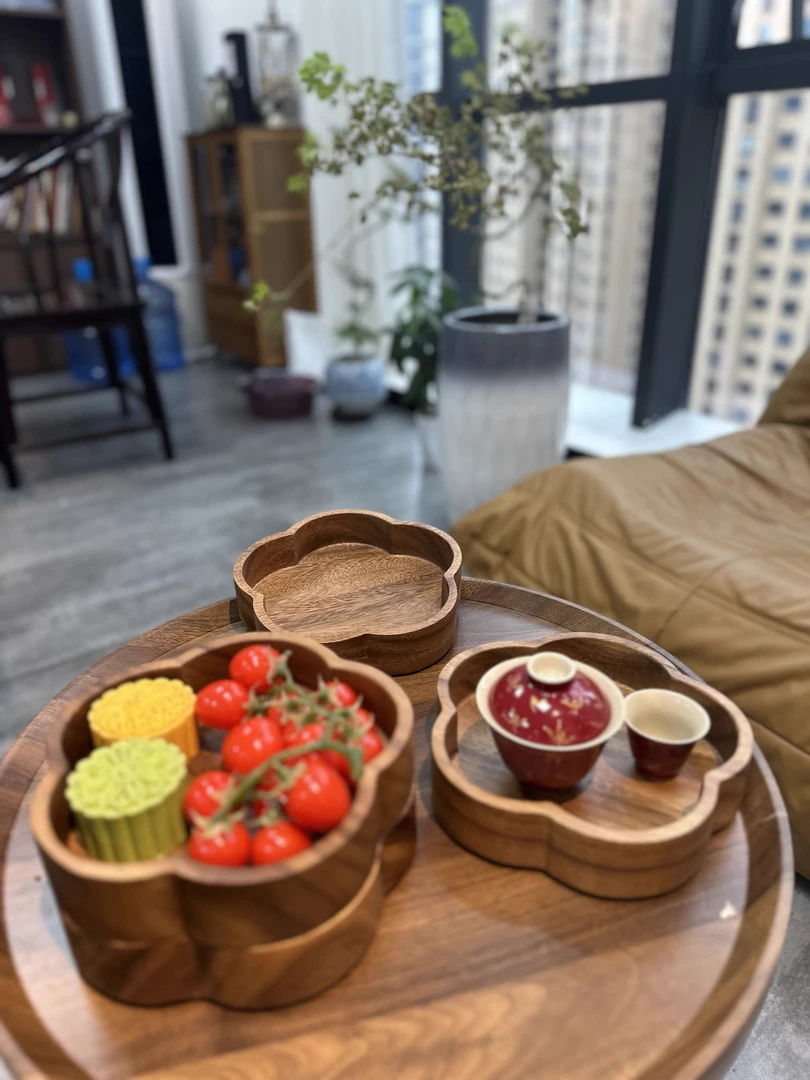 南美胡桃木梅花果盒20*20*4