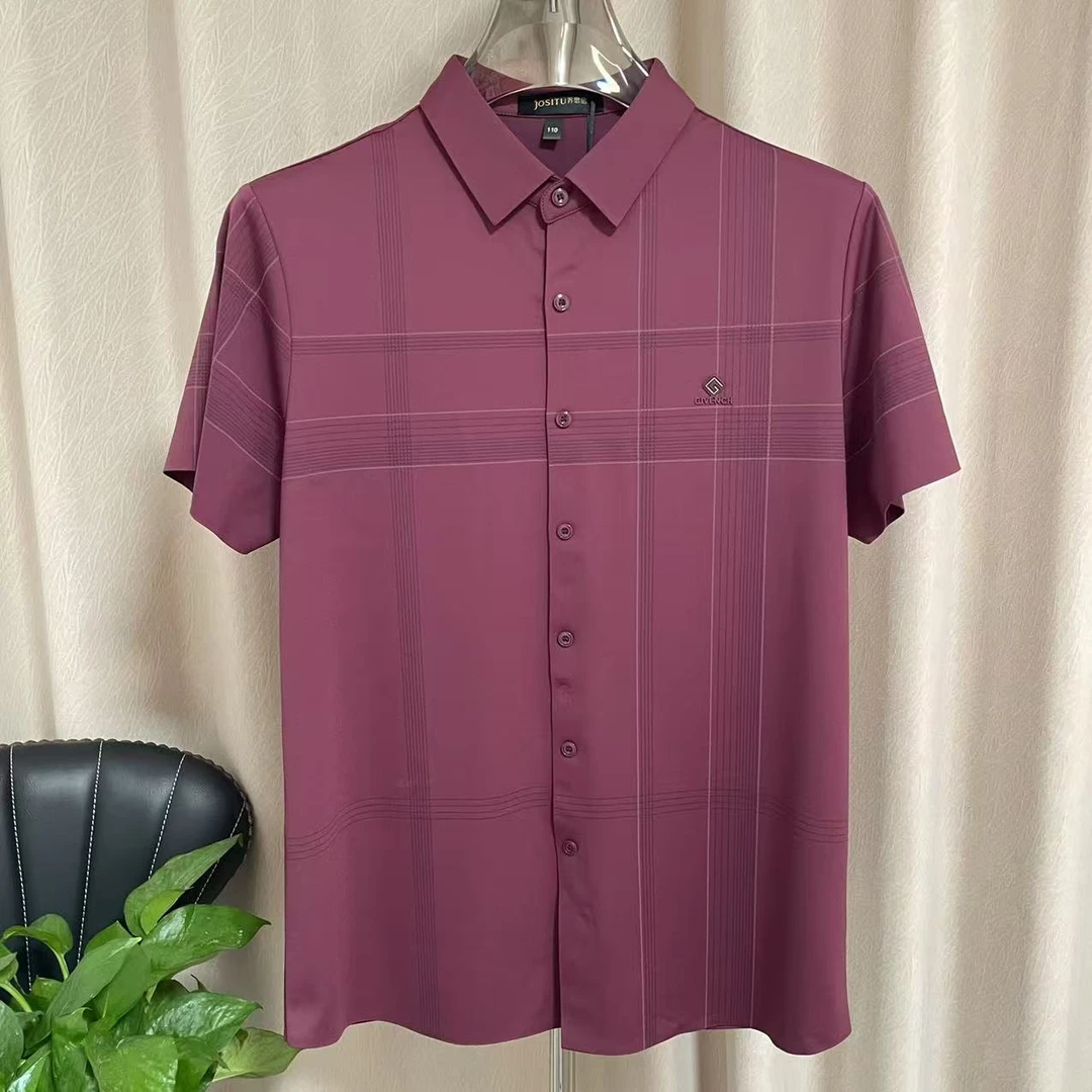 男士衬衫休闲时尚短袖格子经典夏季男款翻领衬衣薄款春夏男装